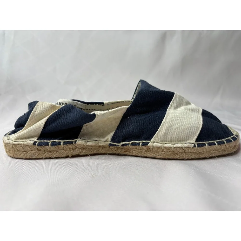 SOLUDOS Womens Navy White Striped Canvas Espadrille Flats Sz 36 Slip On Nautical